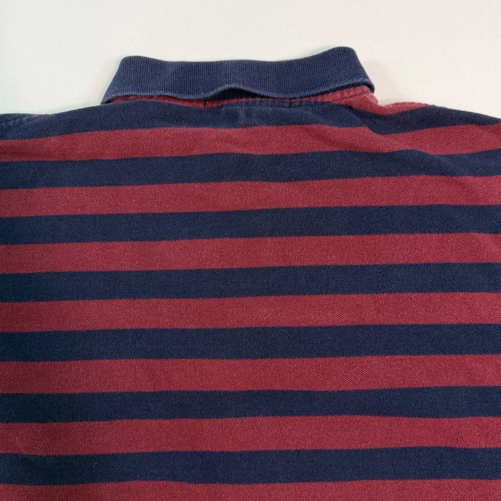 Polo Ralph Lauren The Big‎ Shirt Mens Large Striped Crest Pocket Polo Burgundy